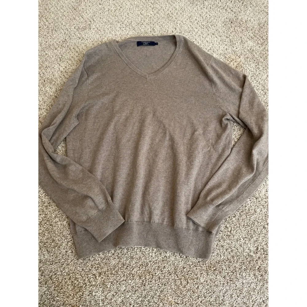 J. Crew Men's V-Neck Sweater Size Large Brown Cotton With Cashmere Knit Pullover